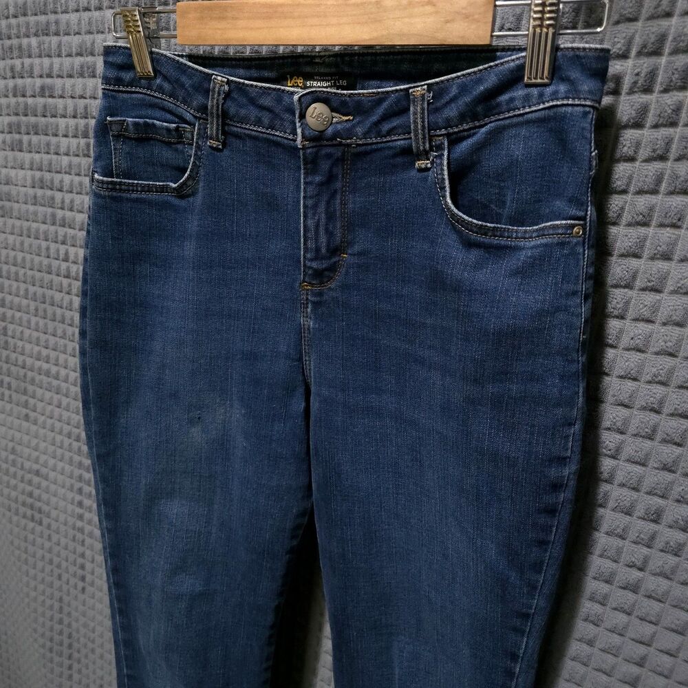 Dark Wash High Rise Jeans 8P 30x30 Women Slimming Stretch Relaxed Casual Comfort - Picture 3 of 16